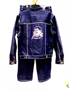 Giacca e pantaloni "FAT ALBERT" PLATINUM FUBU taglia 14 blu denim, ALTAMENTE RICAMATI - Foto 1 di 19