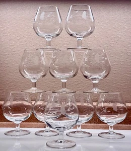 PRINCESS HOUSE ~ LOT 9 ~ Heritage Floral Etched Crystal Brandy Glasses Snifters - Picture 1 of 6