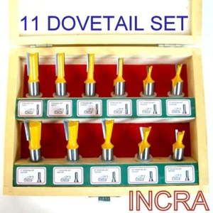 11 pc 1/2" Shank Dovetail and Straight Router Bit Set For INCRA & JOINTEC Jig - Picture 1 of 12
