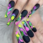 Full Cover Long Ballerina Colored Line Note Pattern False Nails Fake Nails