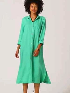 J. Jill Love Linen Shirtdress X-LARGE TALL Pockets Ocean Grean Lagenlook - Picture 1 of 18