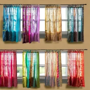 Indian Sari Patchwork Curtain Drape Handmade Window Decor Silk Sari Boho Curtain - Picture 1 of 13