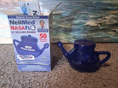 NeilMed NasaFlo Porcelain Nasal Rinse Natural Relief + 50 Premixed Packets New! - Image 1 of 4