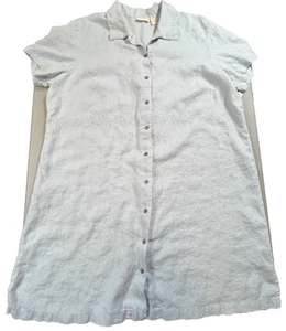 J. Jill Womens Plus 3X Blue Embroidered Short Sleeve 100% Linen Dress STAINS - Picture 1 of 12
