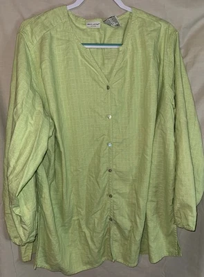 Белый олень плюс размер 26 Вт 28 Вт яблоко зеленый льняной смеси кнопка спереди блузка или топ - Изображение 1 из 4