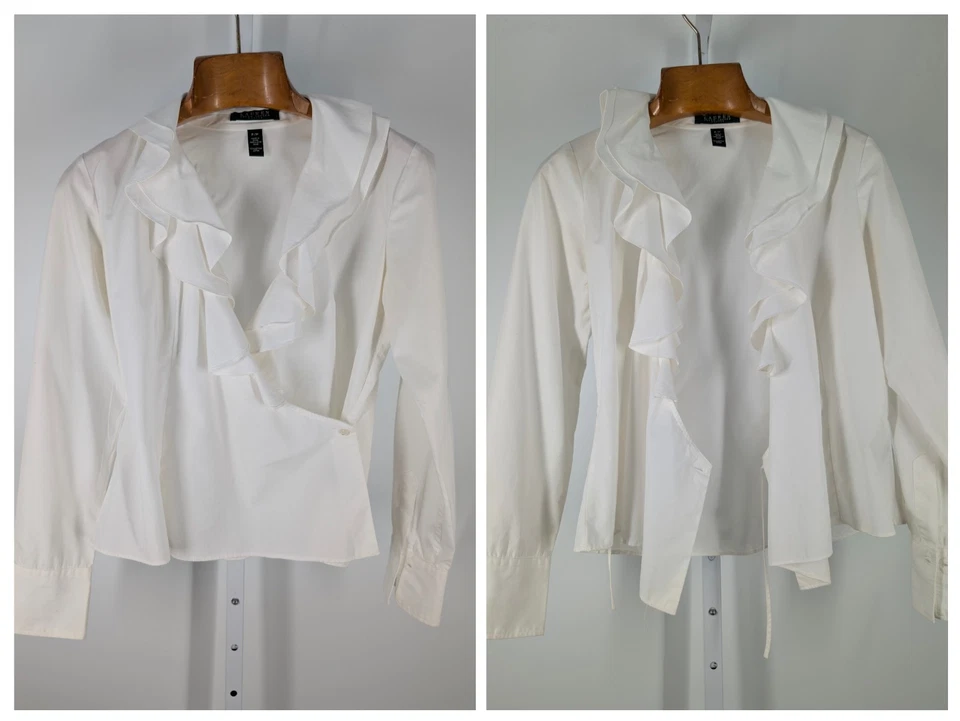 Ralph Lauren Vintage Y2K 90s Victorian Ruffle Tuxedo Wrap Shirt White French... - Image 1 of 4