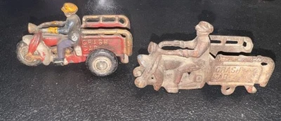 Lot Of 2 Hubley Crash Car Cast Iron Motorcycles Vintage 1930'S Red Bike Toy - Image 1 of 4