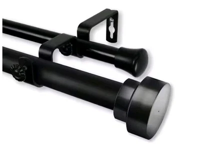 Rod Desyne 100-37-992-D 120 英寸-170 英寸 Bonnet 窗帘杆 1 英寸-双帘黑色 — 第 1/4 张图片