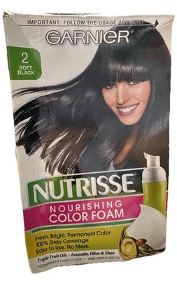 Nuevo en caja Garnier Nutrisse Espuma de Color Nutritivo 2 Tinte de Cabello Negro Suave 100% Cubierta Gris Foto 1 de 4