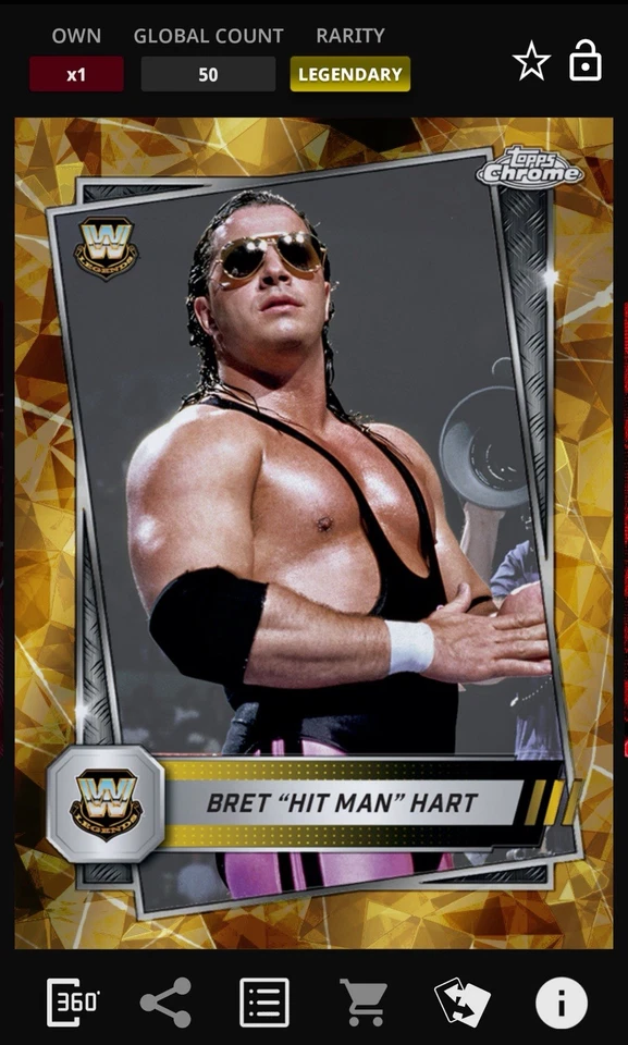 Bret “Hit Man” Hart Gold 50cc Legendary - Topps Slam WWE Cromo Zafiro 25 Foto 1 de 1