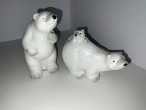 Set of 2 Polar Bear Figurines Glitter Ceramic - Picture 1 of 5