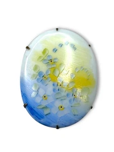 Antique Porcelain Blue Yellow Forget Me Not Flower Brooch - Picture 1 of 7