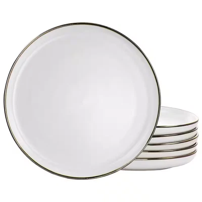Arthur 6 Piece Stoneware Dinner Plate Set in Matte White with Gold Rim - Image 1 of 4