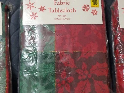 Vintage NOS Fabric Holiday Tablecloth 52x70 Plaid Holly Christmas Red Green Gold - Image 1 of 4