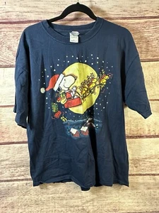 Vintage Peanuts Snoopy Woodstock Christmas T Shirt Adult (XL) Santa Cartoon - Picture 1 of 4