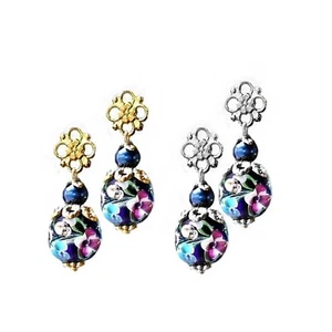 Earrings Dark Blue Lampwork petite drop, choose color and clip on or pierced - Picture 1 of 3