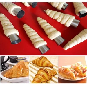 12Pcs Baking Croissant Spiral Cone Stainless Steel Pastry Cream Horn Cake - Picture 1 of 4