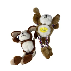 Lot of 2 Amazing Dog toys Plush Squeakers Brown Tan & White with Rope Legs - Picture 1 of 9