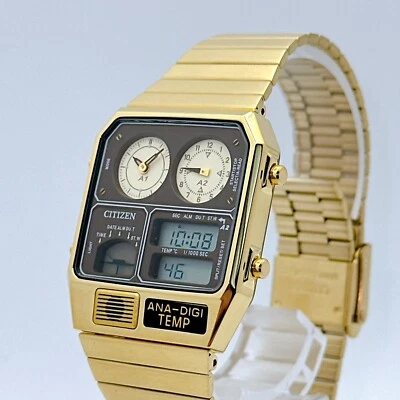 Citizen Ana-digi Temp JG2103-72X Gold Analog Digital Watch Reprint Japan Retro - Image 1 of 4