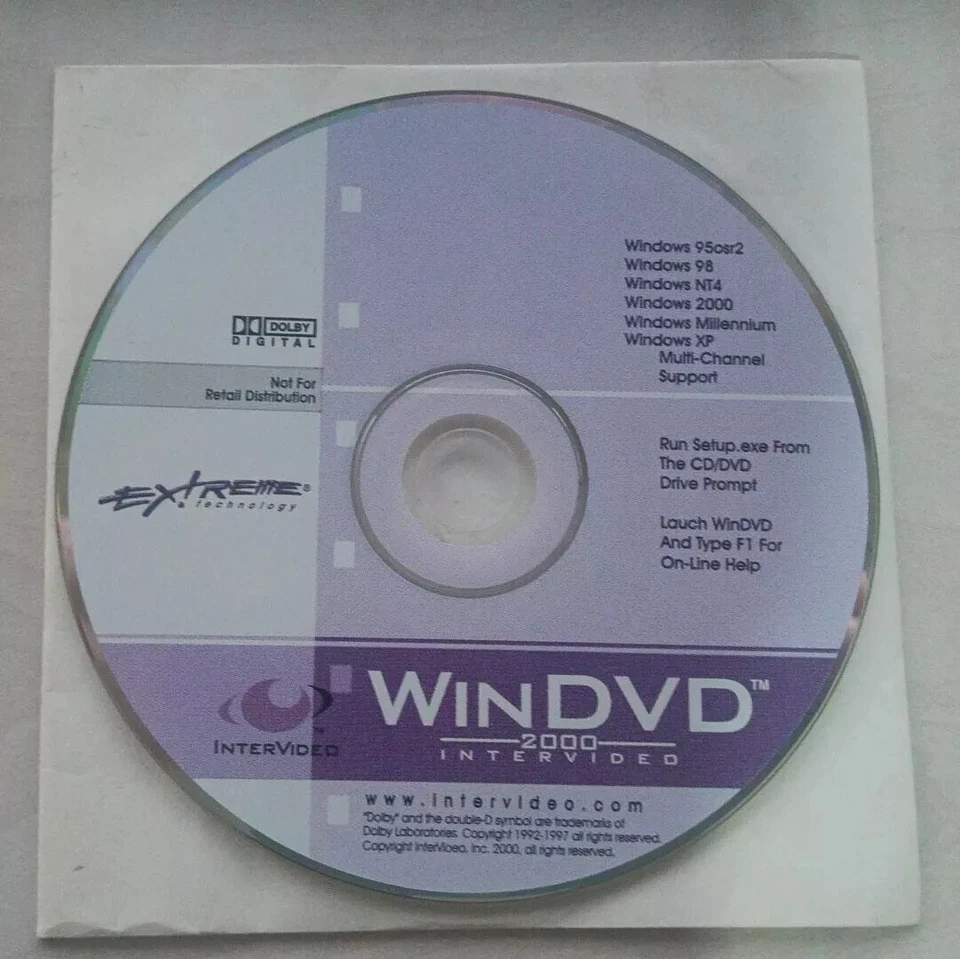 Extreme Technology WinDVD 2000 Intervideo CD Rom PC con Serial Number originale - Immagine 1 di 1