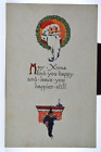 C1910 - "May Xmas Find You Happy.." Santa/Mantle - Antique Embossed Postcard