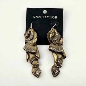 Ann Taylor Earrings Bronze Crystal Long Dangle Rhinestone Elegant Party Event - Picture 1 of 7