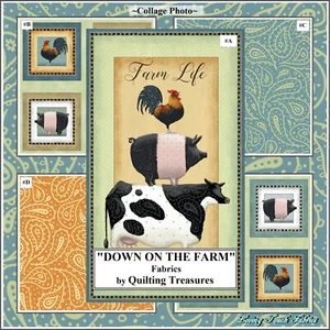 QUILTING TREASURES "DOWN ON THE FARM" COW PIG ROOSTER SHEEP FABRICS - Picture 1 of 7