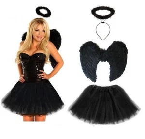 Dark Fallen Angel Halloween KIDS & Adult Costume Fancy Dress Party Black Fairy - Picture 1 of 18