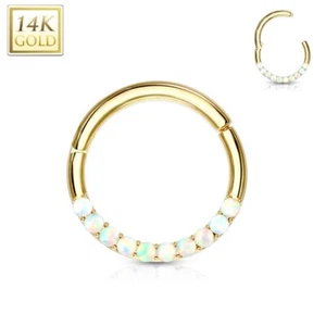 14K Solid GOLD Opal Hoop EAR NOSE Piercing Septum Daith Helix Orbital Snug Rings - Picture 1 of 5