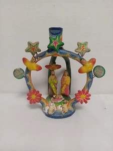 Candelabro de Colección Nacimiento México Arte Popular Árbol de la Vida Verde Navidad Nacimiento - Imagen 1 de 12