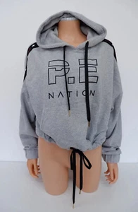 PE NATION X H&M Womens Cropped Hoodie Sweatshirt Size M Grey Logo print - Picture 1 of 8