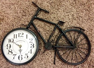 RARE 19X14 RETRO BICYCLE QUARTZ WALL SHELF KENSINGTON STATION LONDON METAL CLOCK - Image 1 of 4