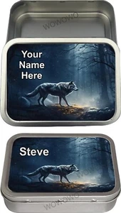 Personalised Wolf In Forest Tobacco Tin (B) Animal Dog Baccy 2oz Tin with seal - Picture 1 of 1