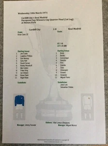 1970-71 Cardiff City v Real Madrid Cup Winners Cup Quarter Final matchsheets - Picture 1 of 1