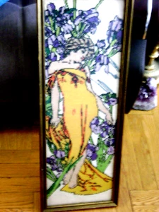 COLLECTIBLE ART PAINTING EMBROIDERED 29"x9" WOOD FRAMED - Picture 1 of 5