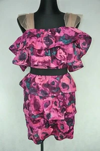 LANVIN x H&M Women's Pink Floral Ruffled Tiered Dress size Us 6 - Picture 1 of 9