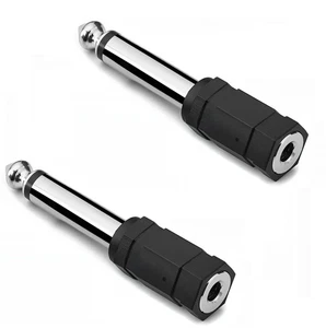 2 Pcs 6.35mm 1/4 inch Mono Male Plug to 3.5mm Female Socket Mini Jack Adaptors - Picture 1 of 1