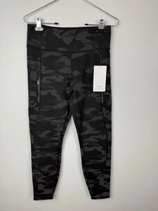 ATHLETA RAINIER REFLECTIVE TIGHT Medium Women's Black Camo Leggings Pockets - Picture 1 of 10