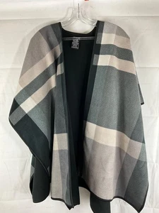 Ike Behar Mantón Capa Frente Abierto a Cuadros Talla Única 100% Poliéster Gris Carbón Nuevo - Imagen 1 de 6