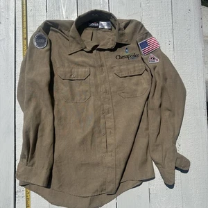 Bulwark FR Chesapeake Oil & Gas Tan Button Long Sleeve Shirt Large Patches Rare - Picture 1 of 8