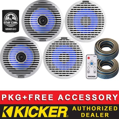 KICKER KM614FL 6.5" BOAT/MARINE AUDIO SPEAKERS PACKAGE+LED REMOTE CONTROL+WIRE - Image 1 of 4