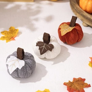 1pcs Morbida Artificiale Maglia Lana Zucca Ornamento Casa Ringraziamento Halloween - Foto 1 di 27