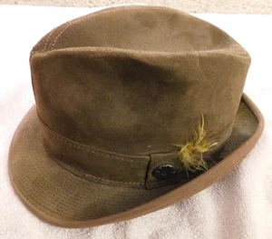 25-1091 Penney's Towncraft Medium 7 bis 7-1/2 echtes Wildleder Leder Herren Fedora - Bild 1 von 9