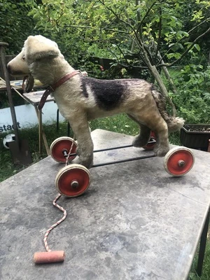 steiff hund antik auf Rädern  - Bild 1 von 2