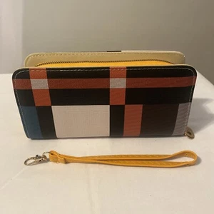 Pochette da donna a quadri ecopelle multicolore (marrone, giallo, blu) 8x4x2 - Foto 1 di 6