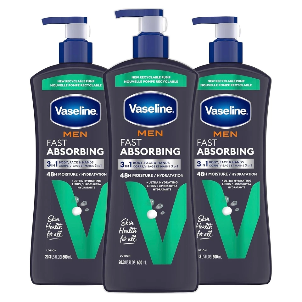 Vaseline Men Hand & Body Lotion Healing Moisture 20.3 Fl Oz (Pack of 3).........