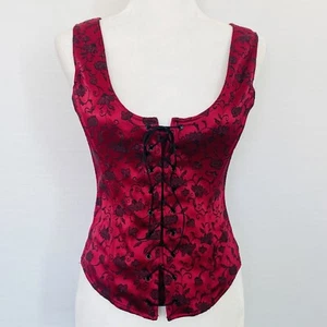 Y2K Victoria’s Secret top cami corsetto gotico raso rosso ricamato rosso seta L - Foto 1 di 9