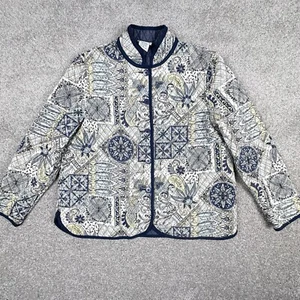 Vintage BonWorth Quilted Jacket Women Large Blue Paisley Tapestry Reversible - Picture 1 of 15
