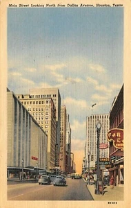 Postal de Main St.Looking North Dallas Ave de colección autos escena callejera Houston, Texas 1953 - Imagen 1 de 2
