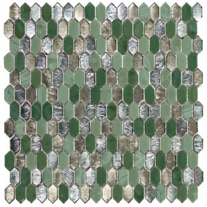 Modern 1.2X.6 Picket Green Silver Bronze Glossy Glass Mosaic Tile MTO0592